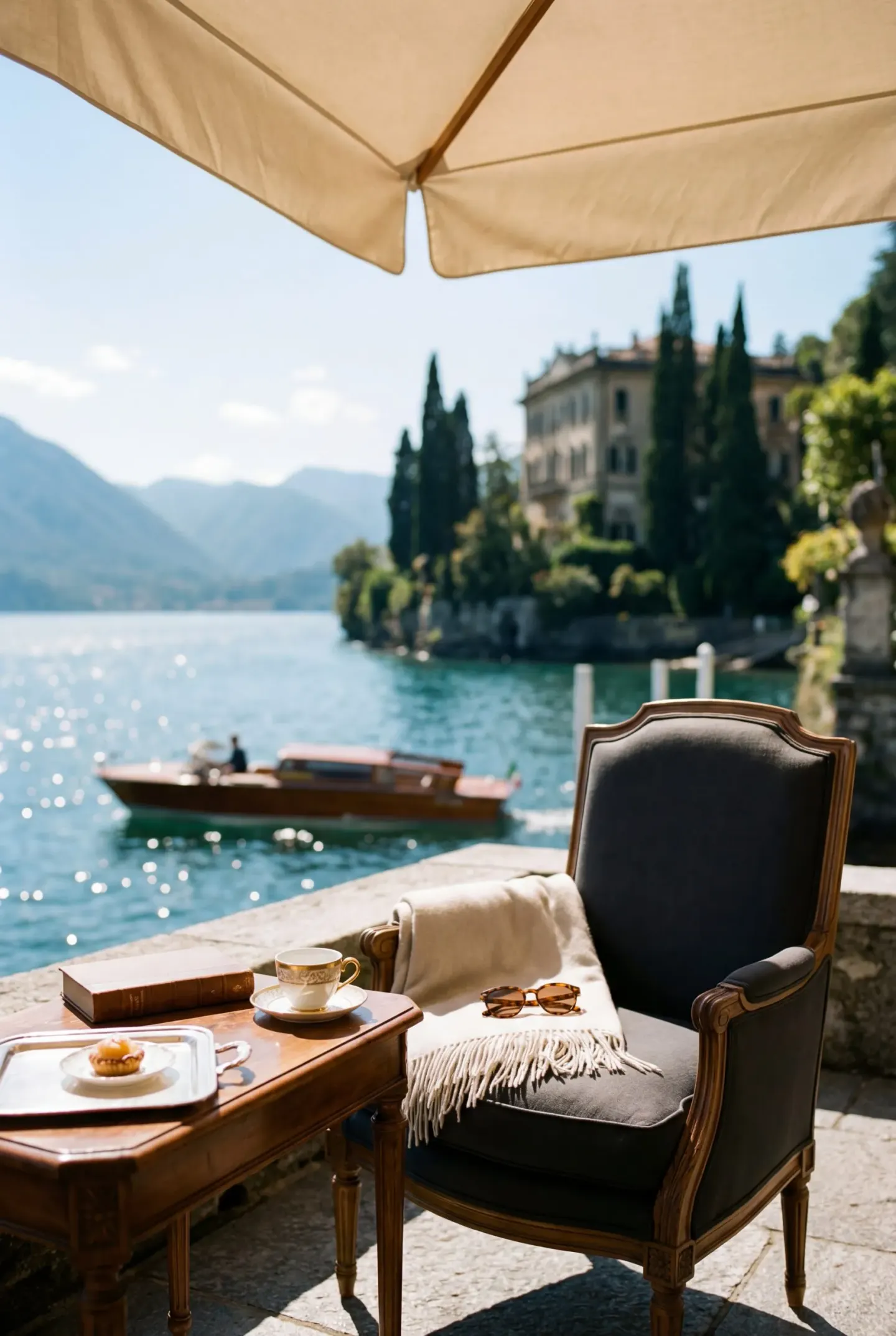 A Mediterranean seaside terrace in summer